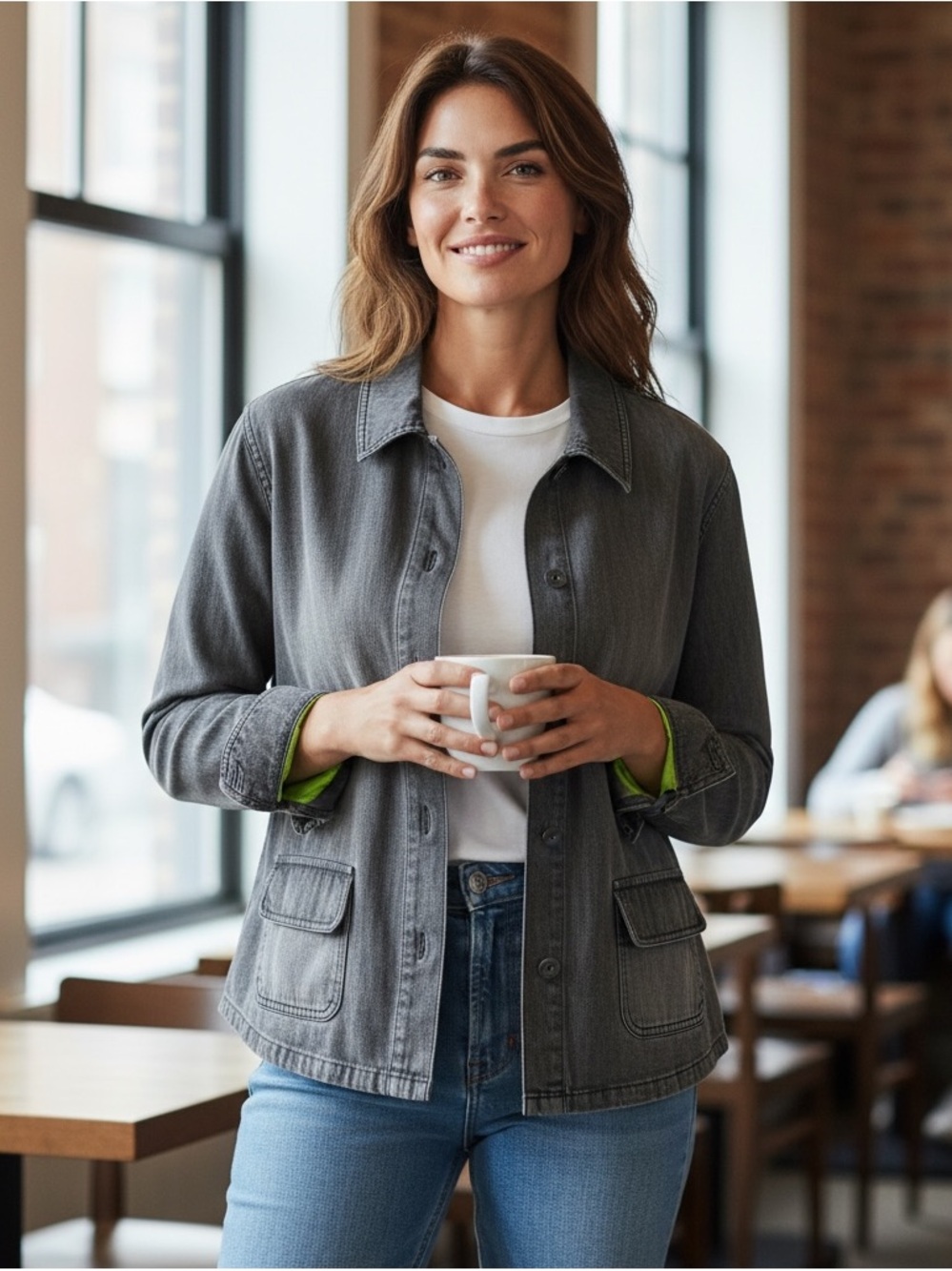 Chico's Vintage Gray Jacket With Lime Interior